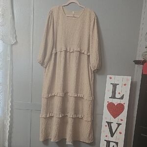 Celeste Textured Cream Long Sleeve Dress